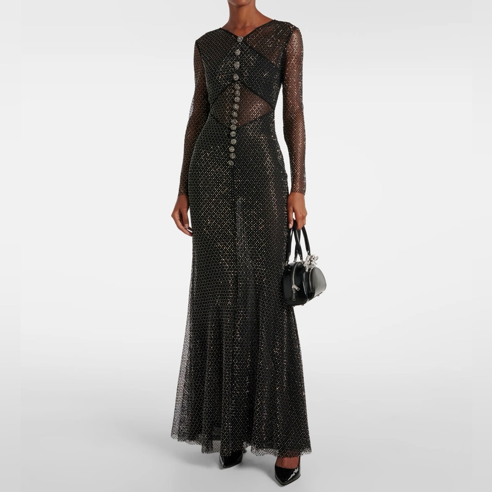 Self-Portrait Embellished Fishnet Gown